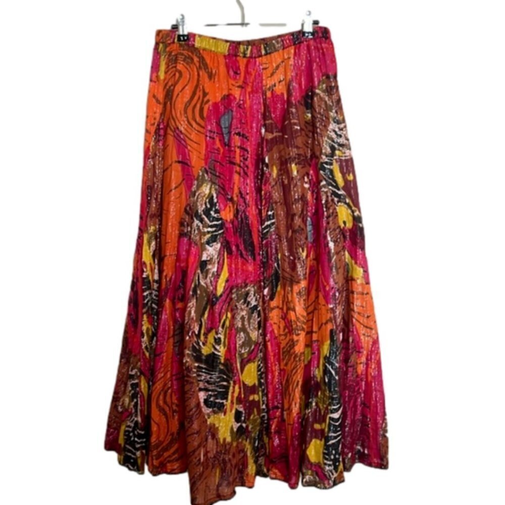Soft Surroundings Vibrant Orange and Pink Abstract Midi Skirt